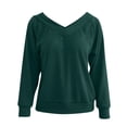 thumbnail image 3 of Gibobby Suéteres para mujer, Suéter con cuello en V para mujer, estilo coreano, a rayas, de punto ajustado(Verde,CH), 3 of 5