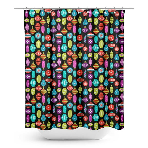 S4Sassy Black Ornament Christmas Decorative Waterproof Printed Shower Curtain Roller Hooks Drapes-60 x 70 Inch