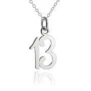 Sterling Silver Number 13 Thirteen Charm Necklace, 18" Chain