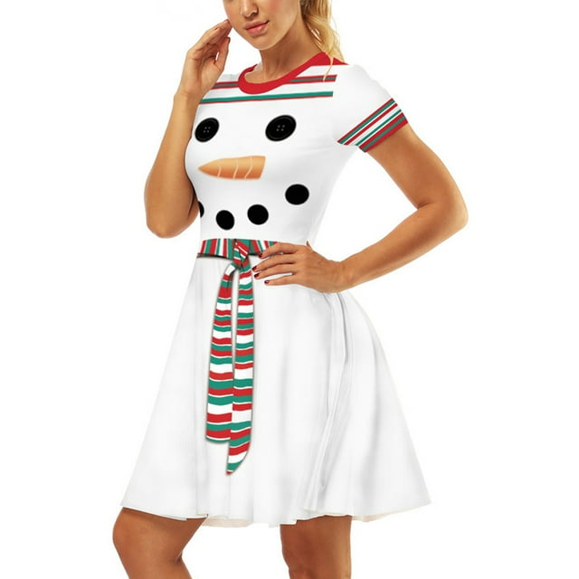 Mialoley Robe pour Femmes, Motif de Style de Noël Manches Courtes Col Rond