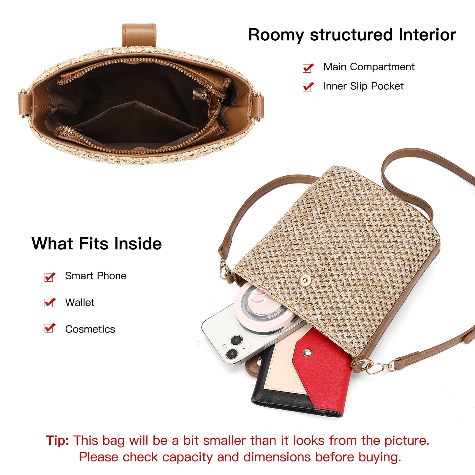 LOUEBICA Small Straw Crossbody Bag for Women Woven Summer Shoulder Phone Purse Beach Handbag for Vacation