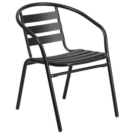 Flash Furniture Metal Patio Dining Chair with Aluminum Slats Black, 2-PACK