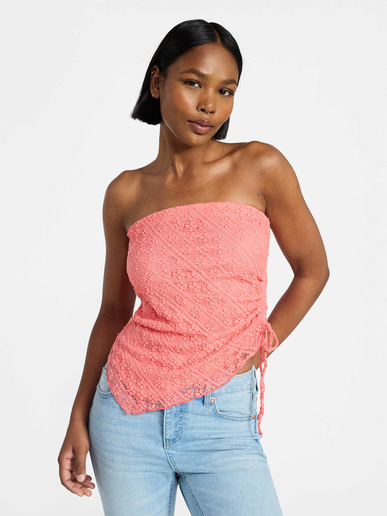 No Boundaries Asymmetrical Lace Tube Top, Women's XXS-XXL