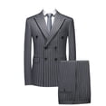 thumbnail image 2 of HBDesign Mens Summer 2 Piece Double Breasted Suit Set Quick Dry Peak Lapel Blazer Pants Business Formal Wedding, 2 of 6