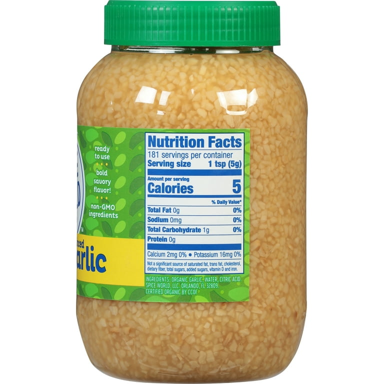 Spice World, ORGANIC MINCED GARLIC - LARGE Container - 32 OZ