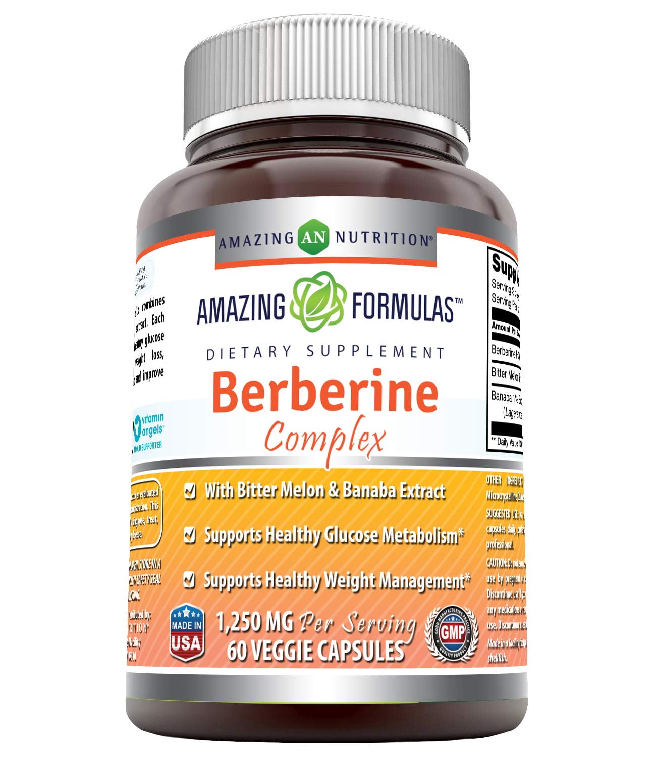 Amazing Formulas Berberine Complex 1250 mg per Serving 60 Veggie Capsules (Non-GMO,Gluten Free)