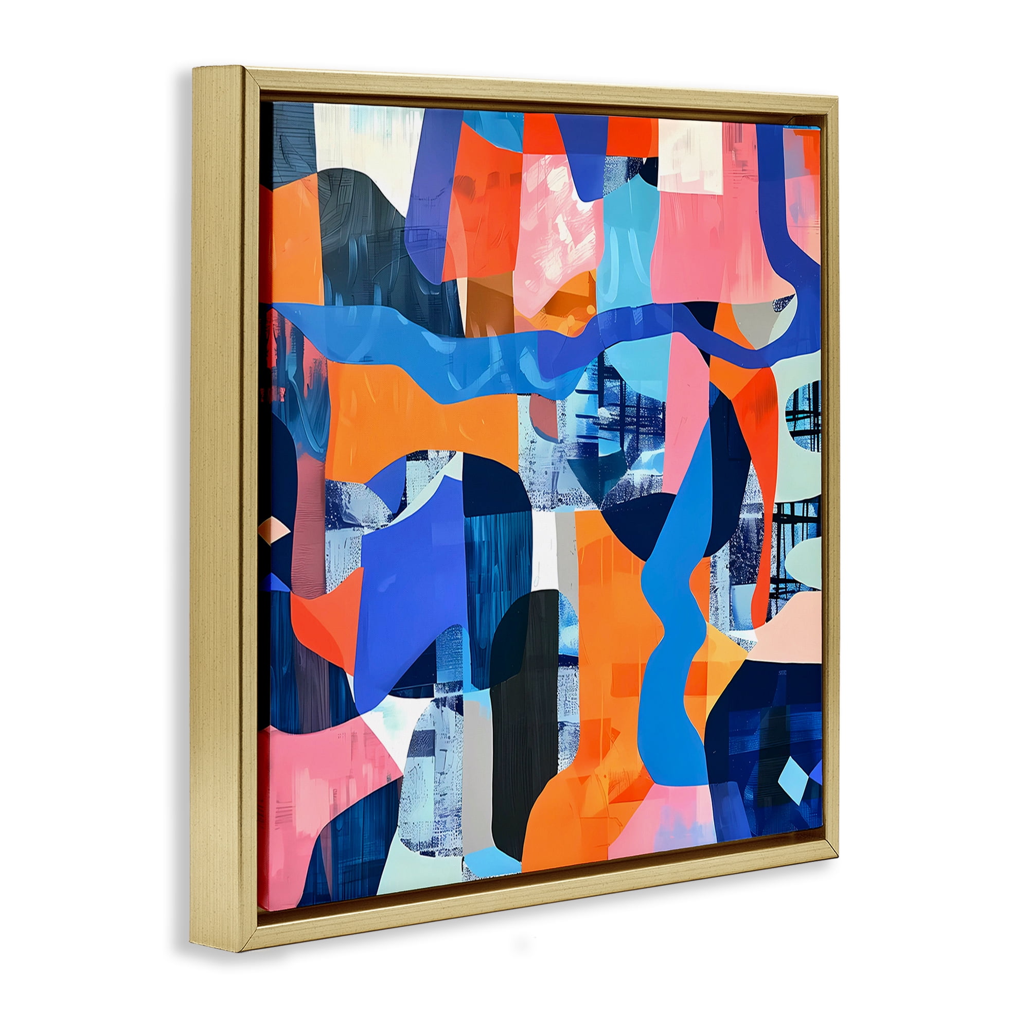 Stupell Industries Wavy Woven Shapes Collage Abstract Painting Gold Floater Framed Canvas Art Print Wall Art, 25 x 25