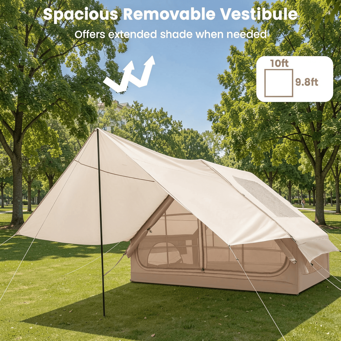 Biotree 4-6 Person Inflatable Camping Tent with Front Porch and Carrying Bag for Family Outdoor Adventures, Beige