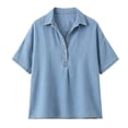 thumbnail image 6 of Jeans Shirt for Women Loose Fit Vintage Washed Denim T Shirt Summer Lightweight Going Out Jean Top Casual Polo Shirts Light Blue 3XL, 6 of 6