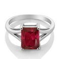 thumbnail image 2 of Gem Stone King 925 Sterling Silver Red Created Ruby Solitaire Engagement Ring for Women (2.80 Cttw, Emerald Cut 9X7MM, Gemstone July Birthstone, Size 9), 2 of 4