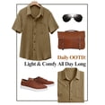 thumbnail image 5 of Men's Short Sleeve Button Down Shirt, Vertical Textured Stripe Casual Summer Beach Shirt, Lightweight Breathable Fashion Top with Front Pocket Khaki M, 5 of 7