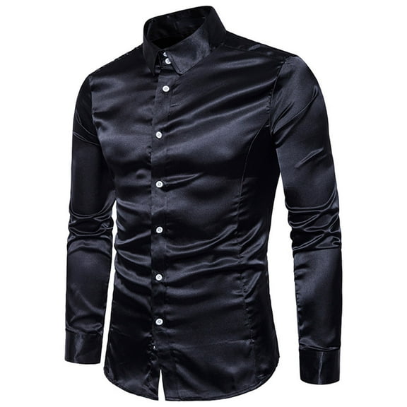Bcfgryg Men's High Quality Casual Fashion Glossy Long-Sleeved Lapel Shirt Big and Tall Men's Shirts