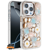 For Apple iPhone 17 PRO MAX Full Bling Glitter Diamond Flower Case Sparkly Fashion Protective Cover [Gold]