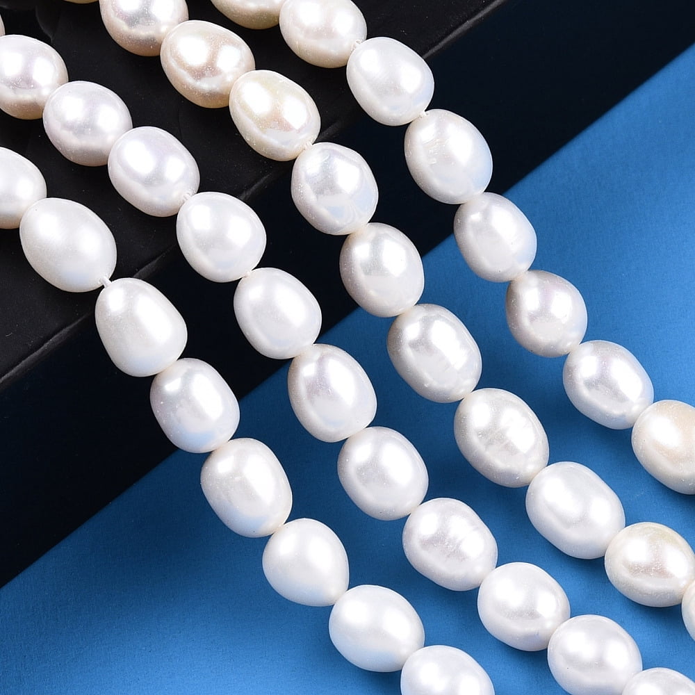 2 Strand Natural Cultured Freshwater Pearl Beads Strands Rice Seashell Color 7~9x6.5~7.5mm Hole: 0.7~0.8mm about 43~44pcs/strand
