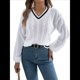 thumbnail image 3 of Suéter de Punto con Cuello en V y Larga para Mujer, Otoño 2025, Top Tipo Jersey, , Suave, Elegante y Casual. S, 3 of 10