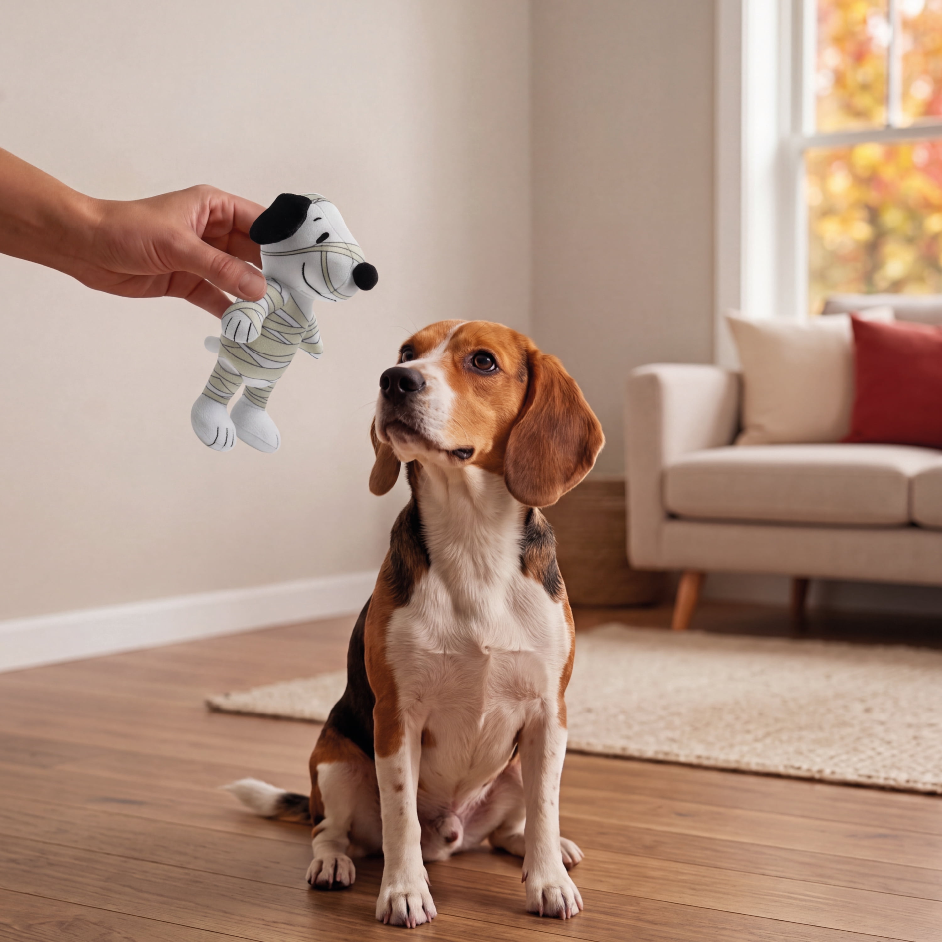 Peanuts Officially Licensed Snoopy Plush Dog Toy, Squeaky Dog Toys with Built-In Crinkle
