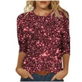 thumbnail image 2 of Roncen Sequin Top for Women, Sparkling Three-Quarter Sleeve Pullover with Crew Neck, Casual Glam Shirt, 2 of 5