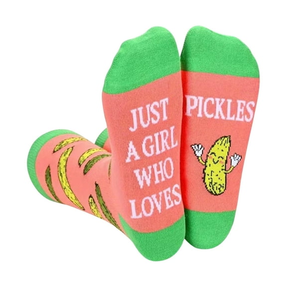 Huhudde Women's Funny Cucumber Food Socks Creative Girl Who Love Pickles Letters Print Middle Calf Socks for Pickles Lover