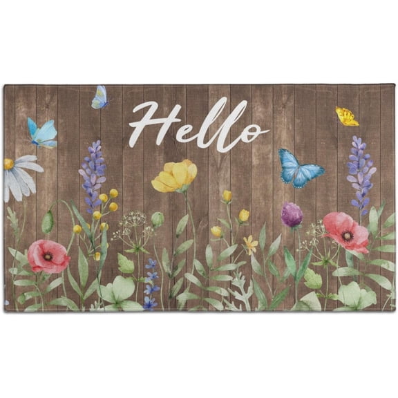 Spring Summer Door Mat for Front Door Floral Welcome Doormat Non-Slip Washable Spring Outdoor Mat Entry Rug for Indoor Outdoor Home Spring Decorations 17 x 30 Inch (Spring 06, 17"x30")