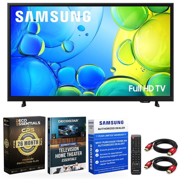 Samsung 32" 1080p FHD Smart TV Bundle with 26-Month Protection Plan, 2x HDMI Cables, and Home Theater Guide