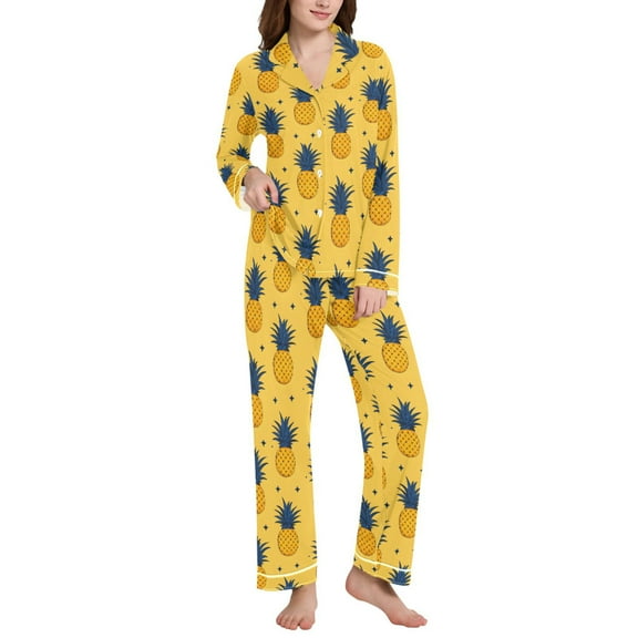 joogoo Pajamas Set for Women Pineapple Fruit Long Sleeve Pjs Loungewear L