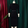 thumbnail image 5 of AURA Plus Size Belted Pencil Midi Dress Large Lapel Collar High Waist 3 4 Sleeve Elegant Office Dress with Zipper, 5 of 10