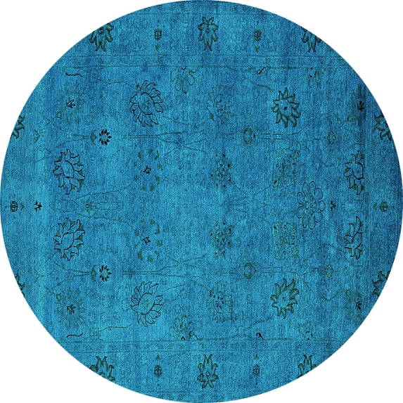 Ahgly Company Machine Washable Indoor Round Oriental Turquoise Blue Industrial Area Rugs, 5' Round