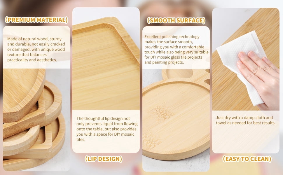 12 pcs Wooden Mosaic Bases, Assorted Shapes DIY Blank Base Trays Drinking Cup Coaster Wood Surface for Handmade Glass Tile Crafts & Mosaic Art Supplies