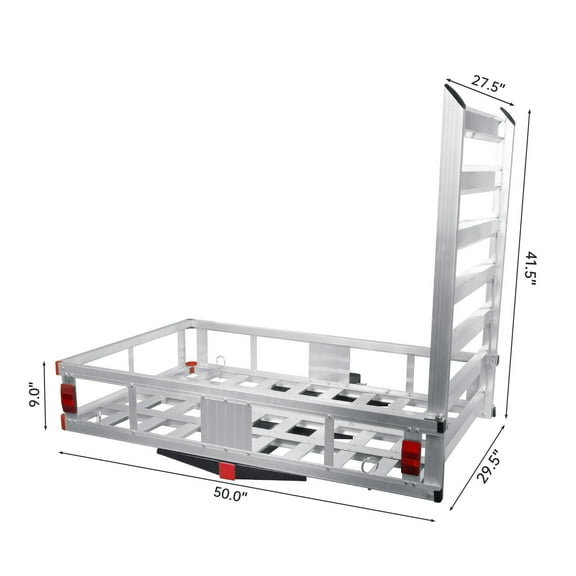 Trailer Hitch Cargo Carrier, Aluminum Structure Mounted Trailer with Ramp 47 inch, Aluminum Luggage Carrier Rack, 800 lbs Weight Capacity Fits 2" Hitch Receiver for SUV Truck Pickup Car