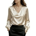 thumbnail image 4 of Craaazy Women's Casual Solid Color Long-Sleeved Cozy Satin Shirts Gifts, 4 of 6