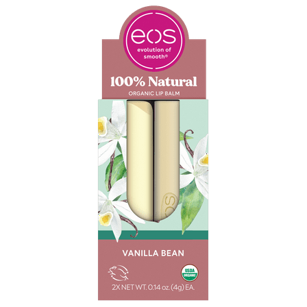 eos 100% Natural & Organic Lip Balm- Vanilla Bean, 0.14 oz, 2-Pack