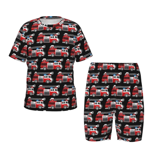 Fotbe Fire and Rescue Truck Pijama Estampada de 2 Piezas para Niños – Ropa de Dormir de Manga Corta Cómoda para Niños y Niñas, Camiseta y Shorts de Algodón-3X-Large