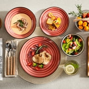 MALACASA 24 pcs Dinnerware Sets, Plates and Bowls Set for 6, Stoneware Dinner Set, Red
