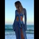 thumbnail image 4 of Conjunto de Bikini de Dos Piezas para Mujer, Estilo Crochet, con Aberturas, para Playa Azul L, 4 of 10