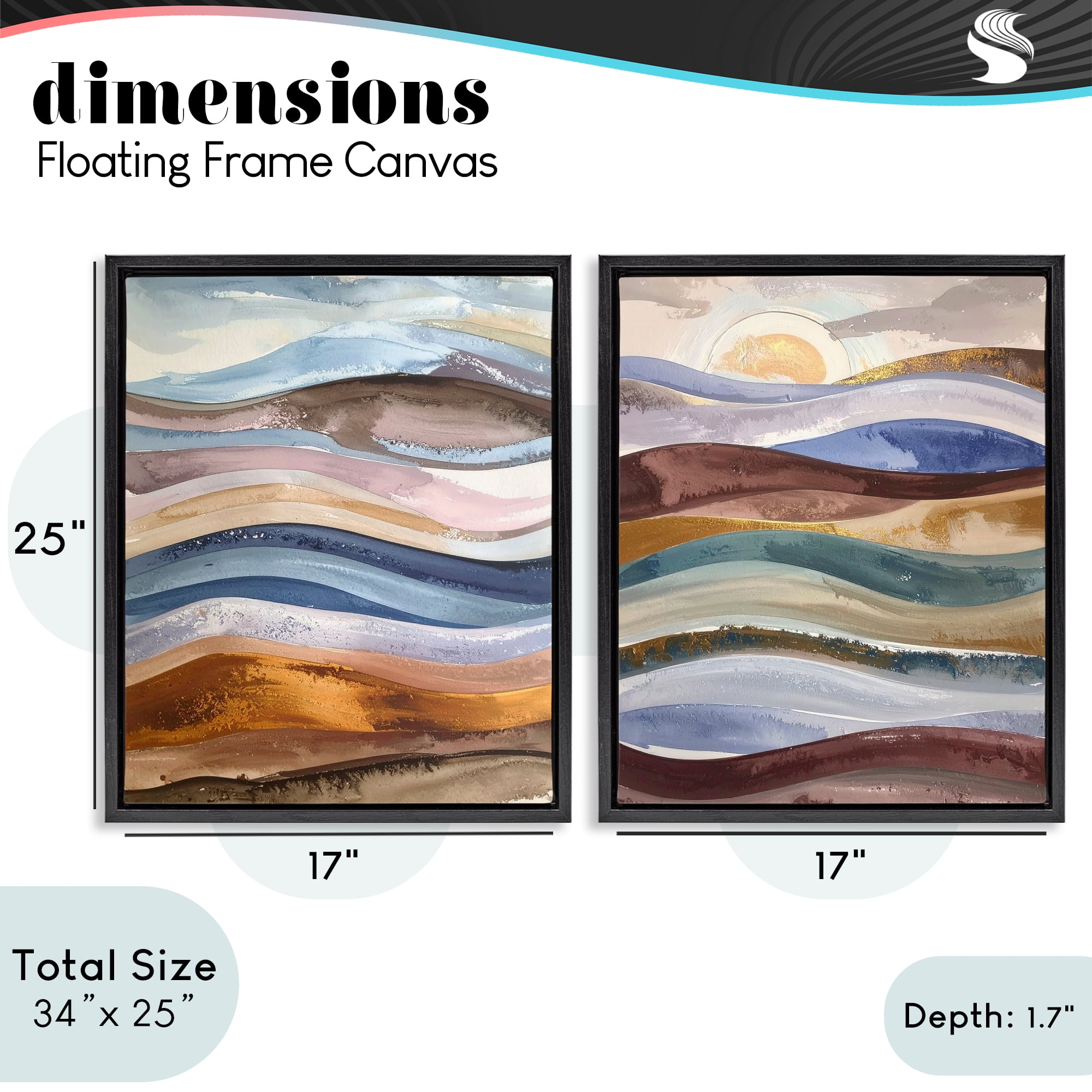 Stupell Industries Earthy Ocean Flow 2 Piece Black Framed Floater Canvas Set, design by Alonza Saunders