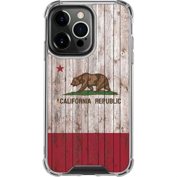 Skinit Countries of the World California Flag Dark Wood iPhone 14 Pro Clear Case