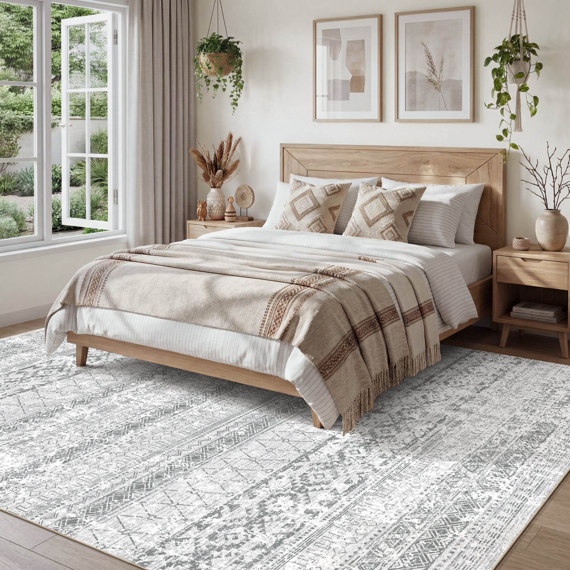 SIXHOME 5'x8' Area Rugs for Living Room Washable Rugs Boho Geometric Living Room Rug Moroccan Neutral Carpet Non Slip Soft Distressed Rugs for Bedroom Dining Room Office Modern Home Decor Gray