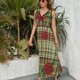 thumbnail image 3 of Vestido Largo Sin Mangas Para Mujer, Geometric Grid Traje Informal Para Cumpleaños, Verano, 3 of 5