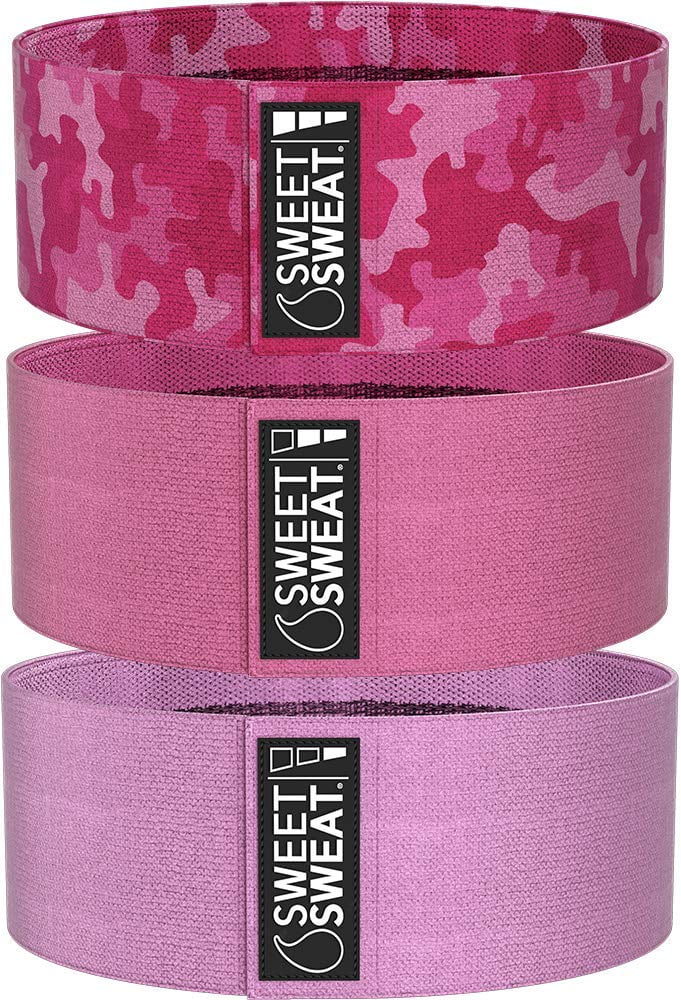 Includes Free Mesh Carrying Bag Sweet Sweat Hip Bands with 3 Levels of Resistance Non-Slip Fabric Booty Bands for Squats & Lunges 