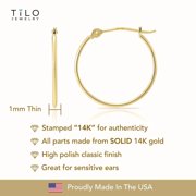 Tilo Jewelry 14K Yellow Gold Thin Hoop Earrings, 1mm Tube, 12mm (Women, Men, Unisex)