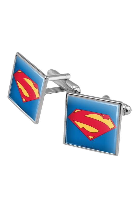 Superman New 52 Shield Logo Square Cufflink Set - Silver or Gold