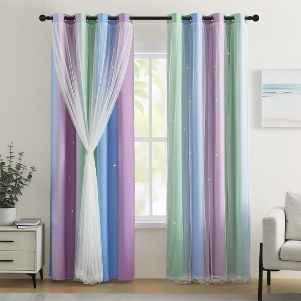 Cortinas XiDi Blue Blackout con arcoíris y unicornio, 86 x 213 cm, 1 panel