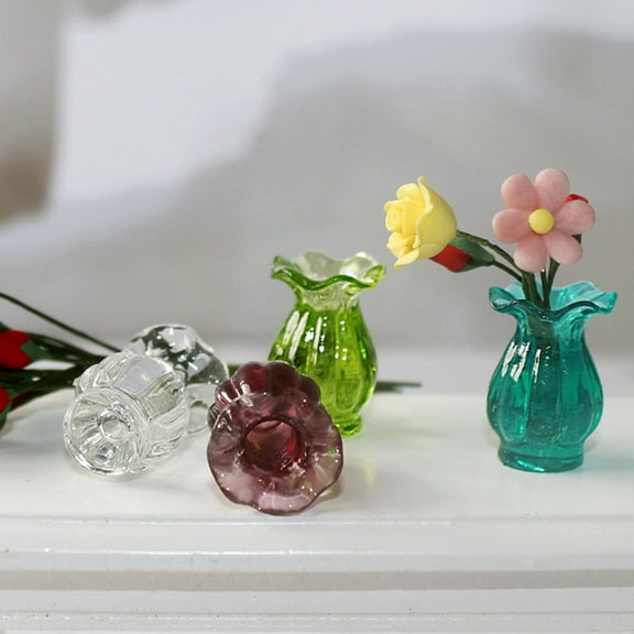 EXHUMKY 5-Pack Mini Clear Glass Ornaments Small Decorative for Dollhouse Miniature Home Decor