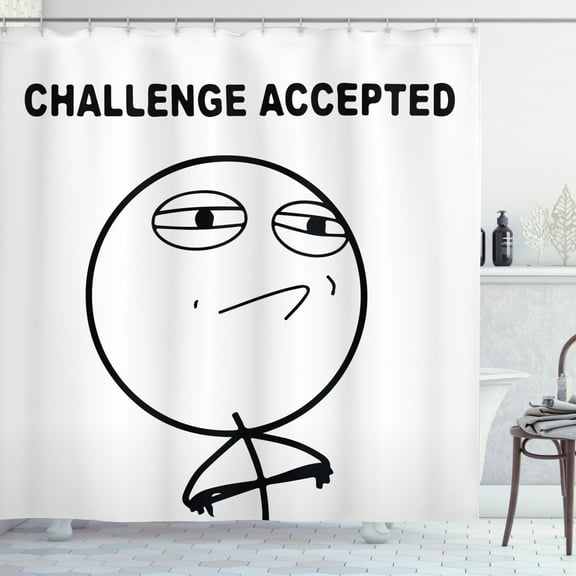 Ambesonne Humor Shower Curtain, Challenge Accepted Meme, 69"Wx75"L, Black and White