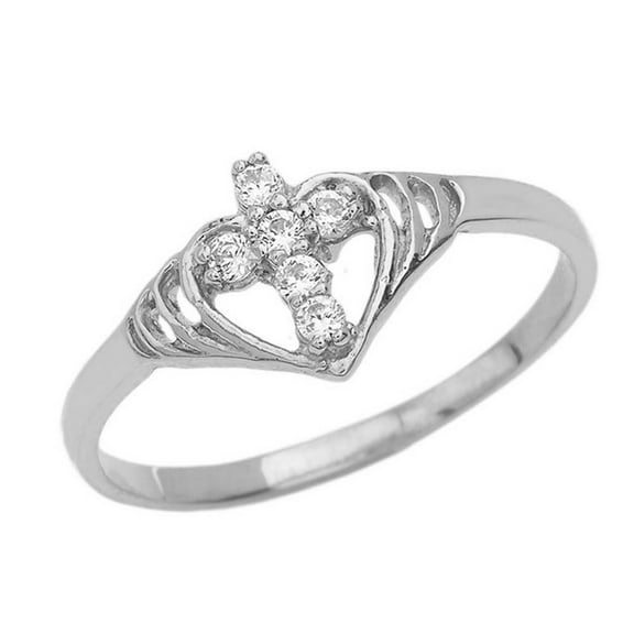 Sterling Silver Cubic Zirconia Heart Cross Ring- Size 4