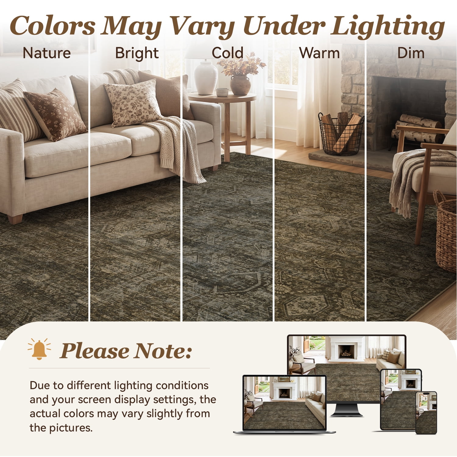 SIXHOME 9'x12' Area Rugs for Living Room Modern Area Rugs Machine Washable Rugs Brown