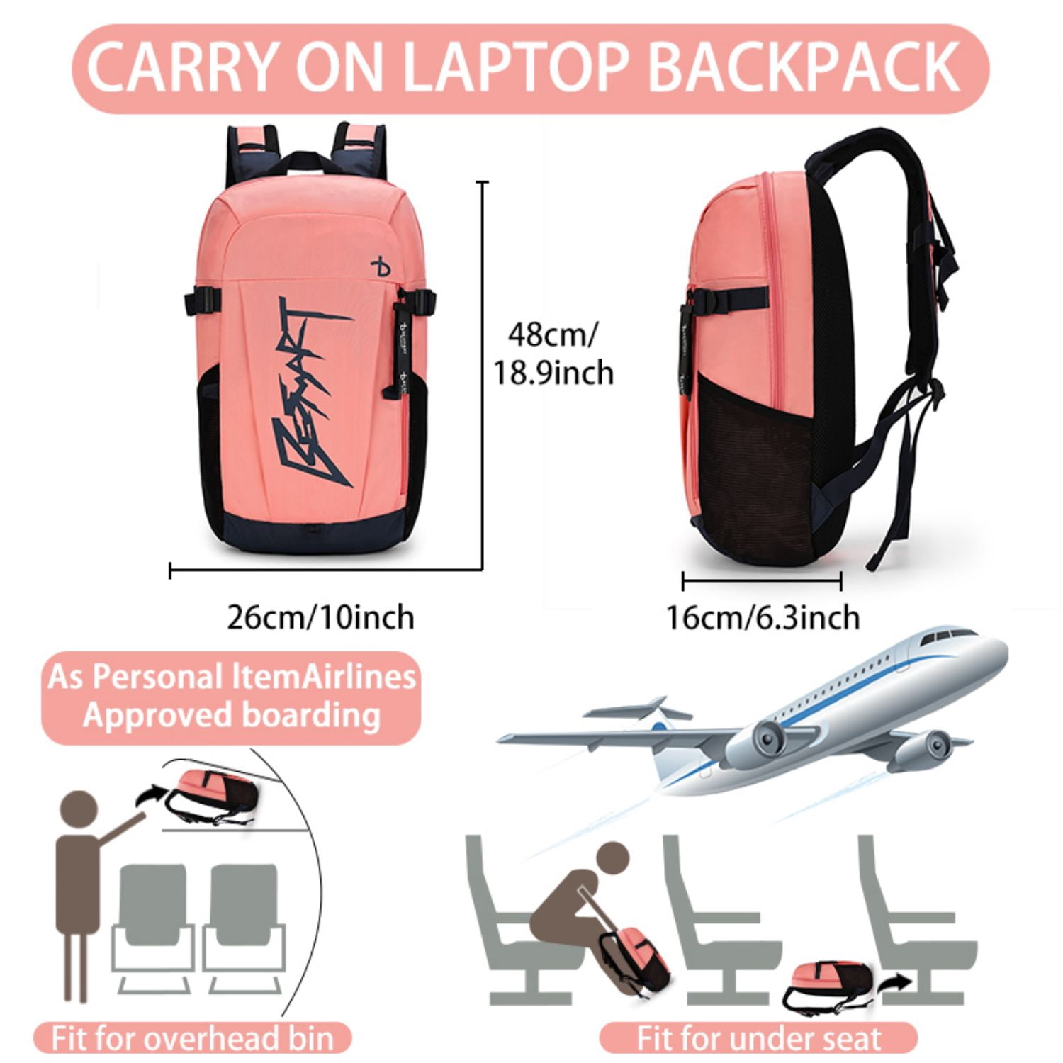 BE SMART Waterproof Work Backpack for Woman/Ladies, Lightweight Business Laptop Backpack Fits 15.6 Inch Computer, Durable Casual Daypack College Bag for Travel/Sport Gym/Fitness/Hiking/Outdoor, Pink
