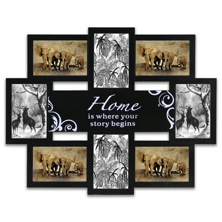 Union Lighting And Furniture Photo Frame 22x17 Black Frame Home Union Theme Picture Frame Selfie Gallery Collage Wall Hanging for 6x4 Photo - 8 Photo Sockets with Middle Art Bar Decor - Wall Mounting Design ()