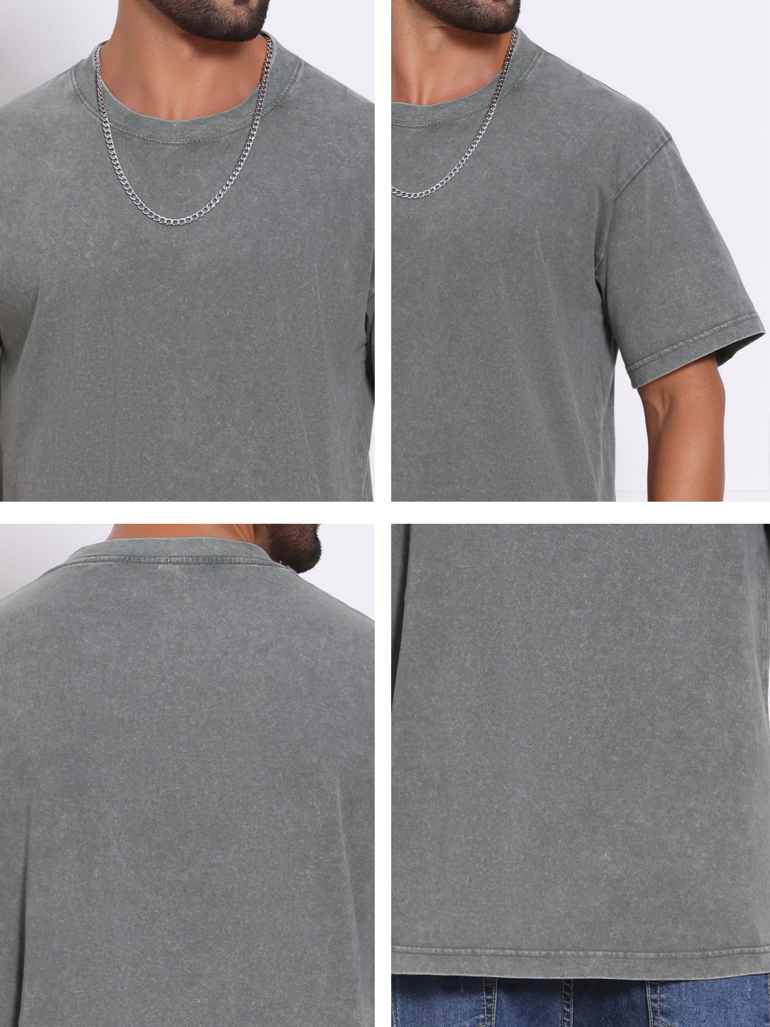 DARING DIVA Men's Retro Distressed Crew Neck Short Sleeve Solid T-Shirt XL Gray