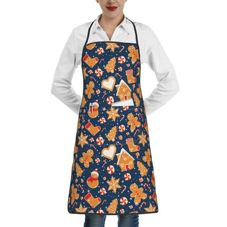 

Gaeub Gingerbread Delights Kitchen Cooking Aprons Adjustable Bib Apron Waterdrop and Oil Resistant Kitchen Chef Apron for Women Men